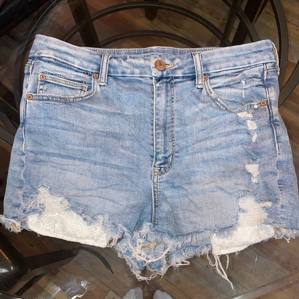 AE next level stretch high waisted denim shorts, size 12